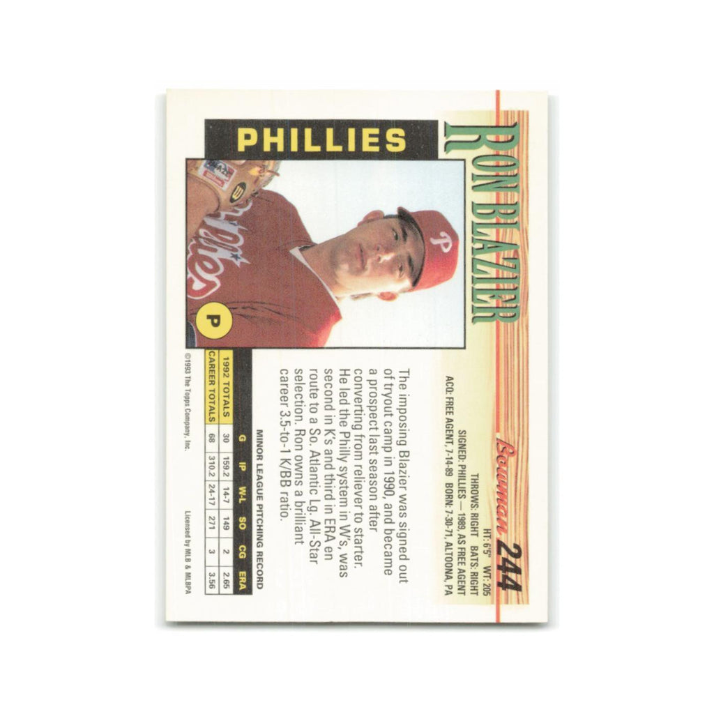 Ron Blazier Rookie 1993 Bowman #244 Philadelphia Phillies Baseball Card NM
