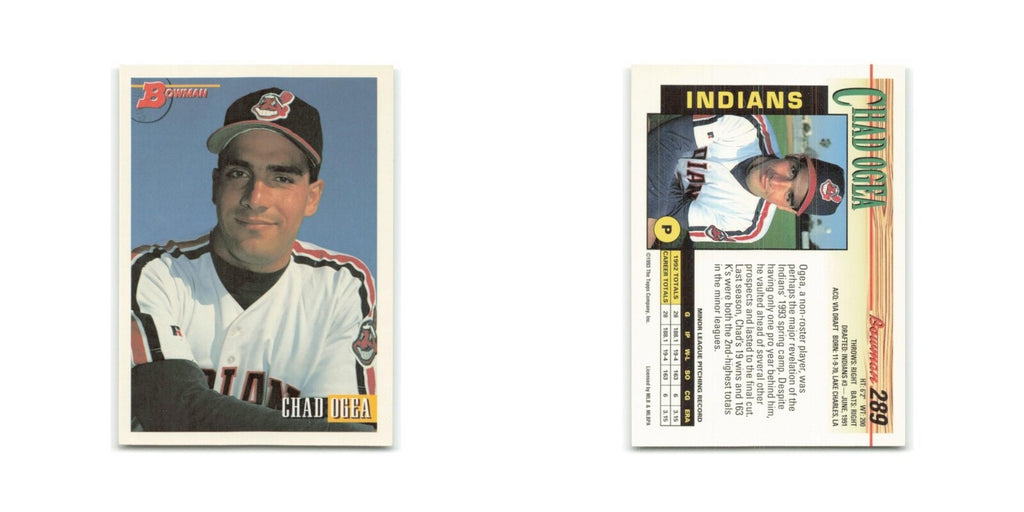 Chad Ogea Rookie 1993 Bowman #289 Cleveland Indians Baseball Card NM