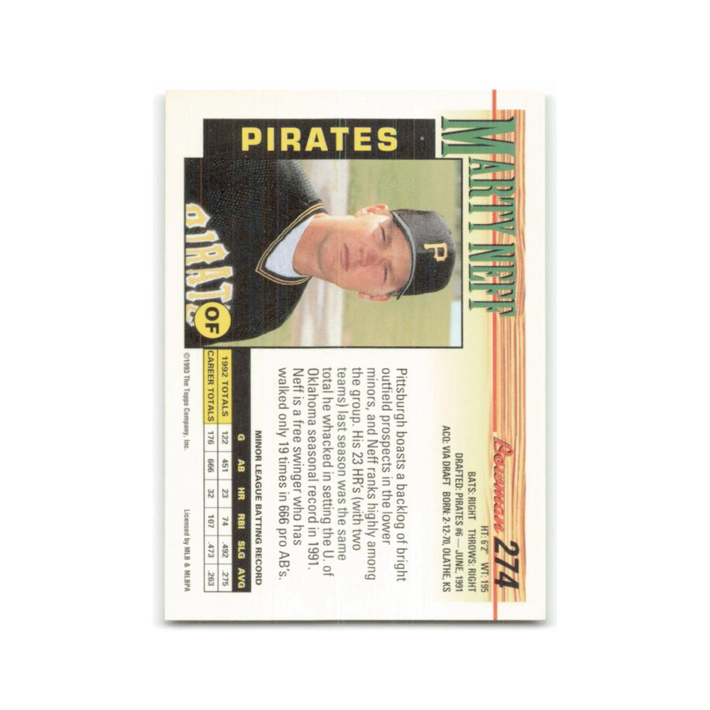 Marty Neff 1993 Bowman #274 Pittsburgh Pirates Baseball Card NM