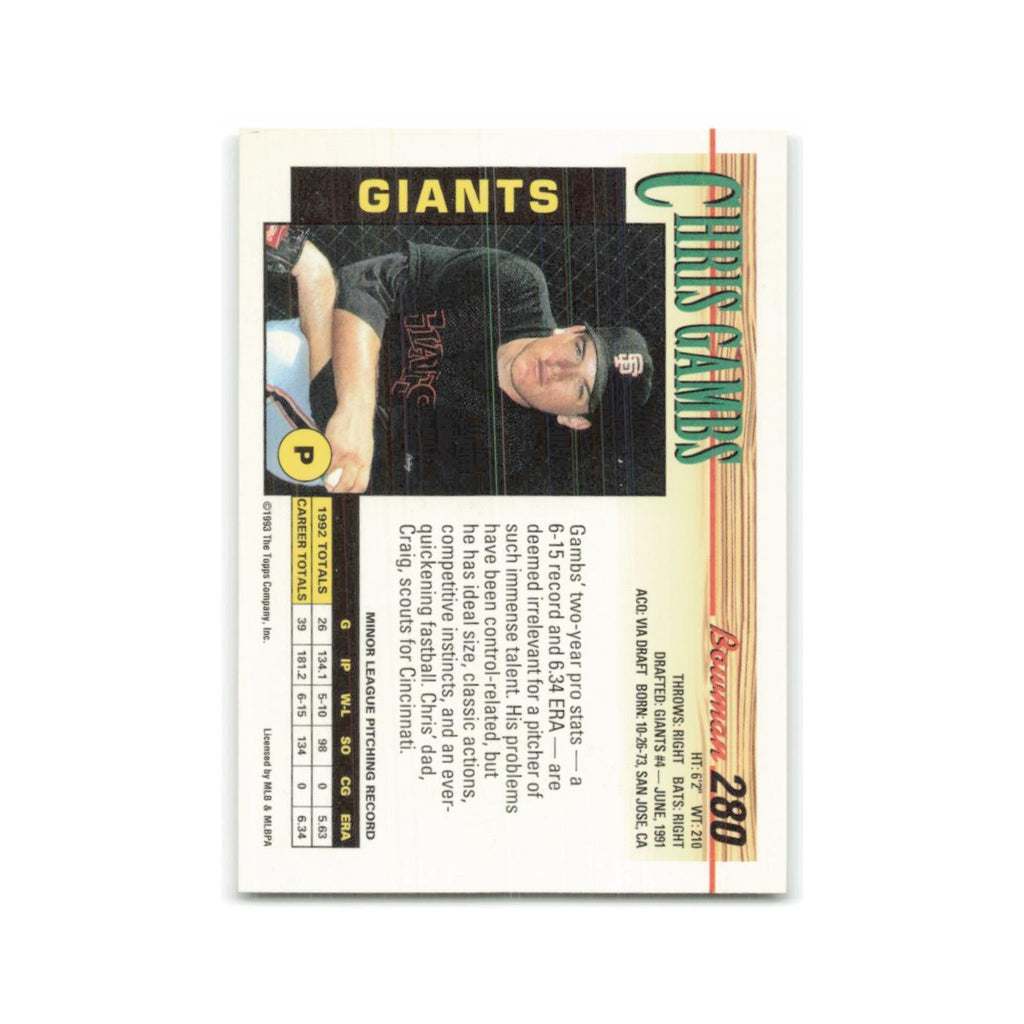 Chris Gambs 1993 Bowman #280 San Francisco Giants Baseball Card NM