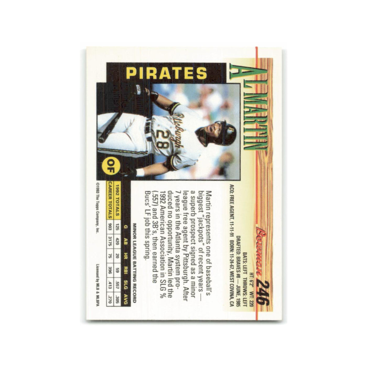 Al Martin 1993 Bowman #246 Pittsburgh Pirates Baseball Card NM