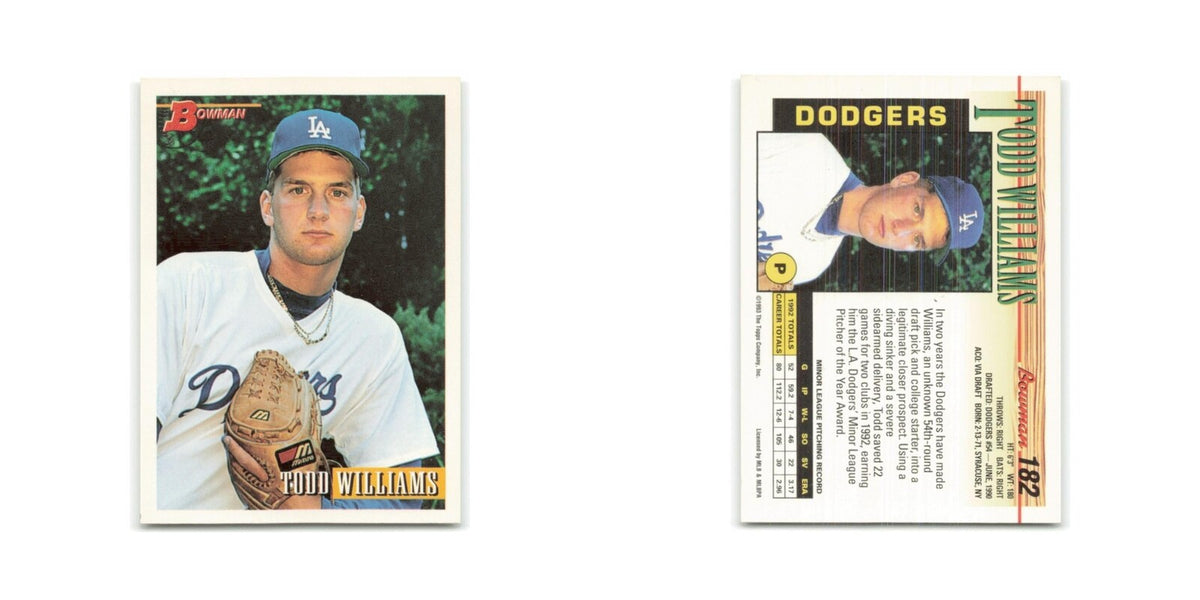 Todd Williams Rookie 1993 Bowman #182 Los Angeles Dodgers Baseball Card NM