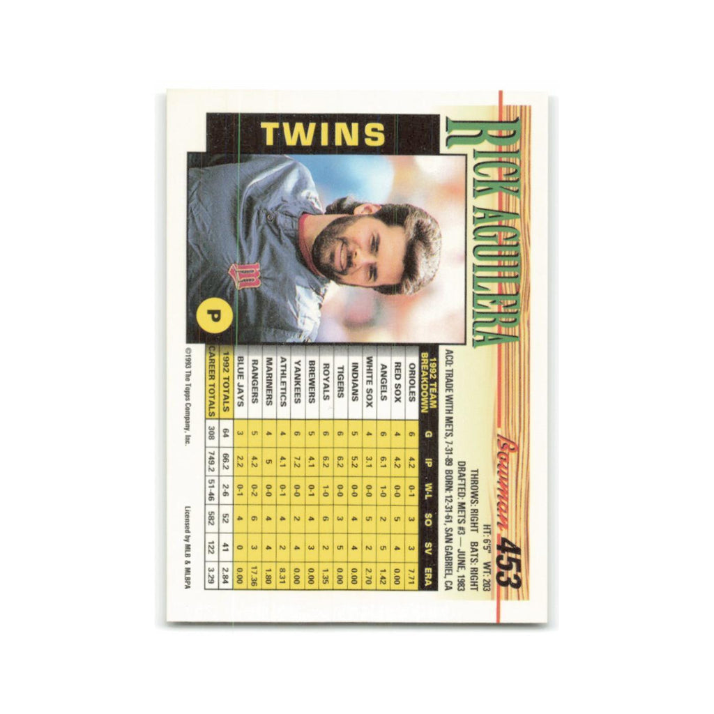 Rick Aguilera 1993 Bowman #453 Minnesota Twins Baseball Card NM