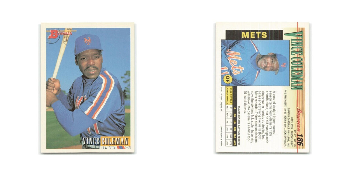 Vince Coleman 1993 Bowman #186 New York Mets Baseball Card NM