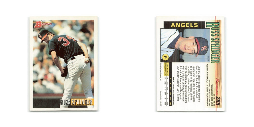 Russ Springer 1993 Bowman #285 California Angels Baseball Card NM