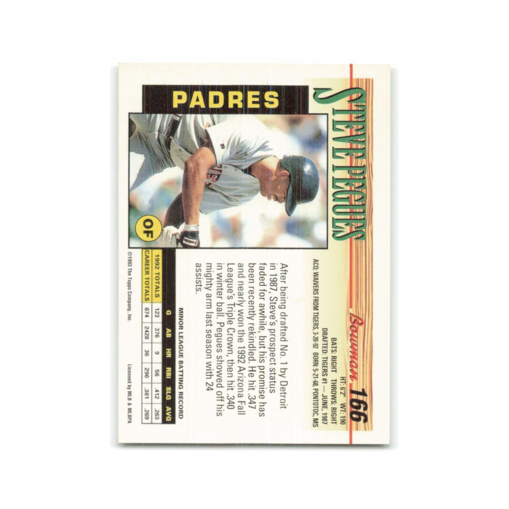 Steve Pegues Rookie 1993 Bowman #166 San Diego Padres Baseball Card NM