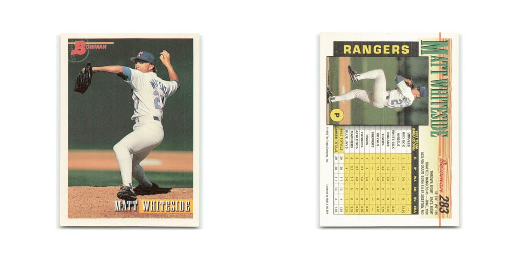 Matt Whiteside Rookie 1993 Bowman #283 Texas Rangers Baseball Card NM
