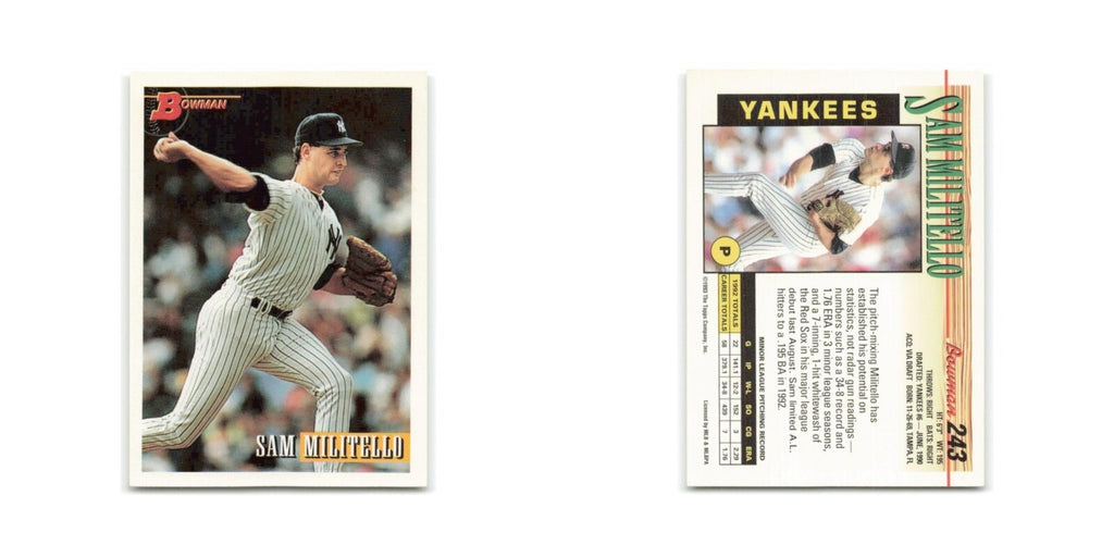 Sam Militello 1993 Bowman #243 New York Yankees Baseball Card NM