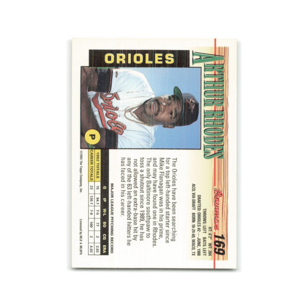 Arthur Rhodes 1993 Bowman #169 Baltimore Orioles Baseball Card NM