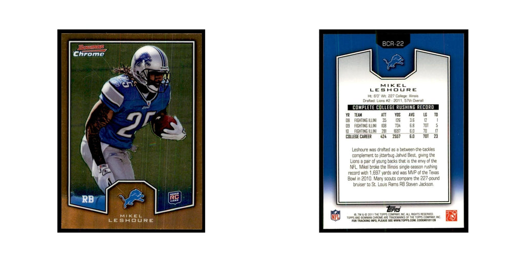 2011 Bowman Chrome Gold Mikel Leshoure RC Football Cards #BCR-22