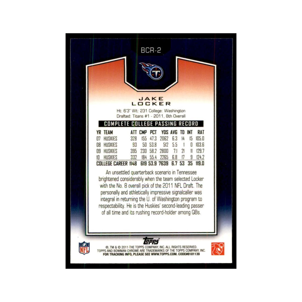 2011 Bowman Chrome Gold Jake Locker RC Football Cards #BCR-2
