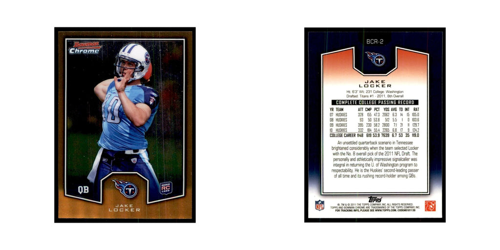 2011 Bowman Chrome Gold Jake Locker RC Football Cards #BCR-2