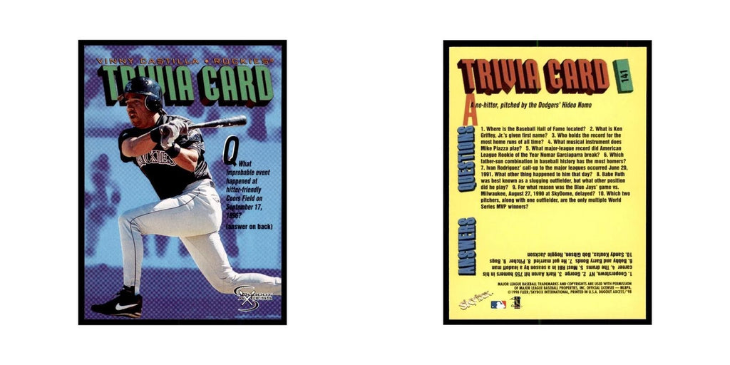 1998 SkyBox Dugout Axcess Vinny Castilla Baseball Cards #141