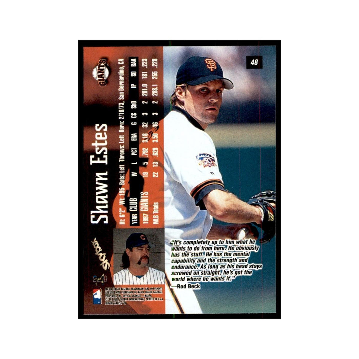 1998 SkyBox Dugout Axcess Shawn Estes Baseball Cards #48