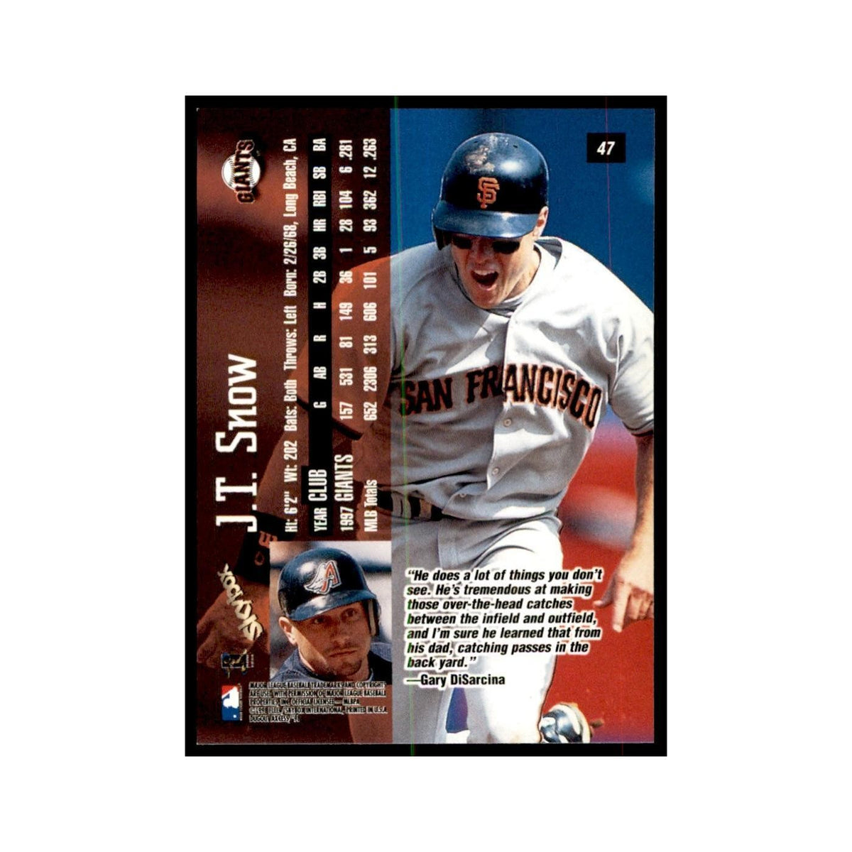 1998 SkyBox Dugout Axcess J.T. Snow Baseball Cards #47