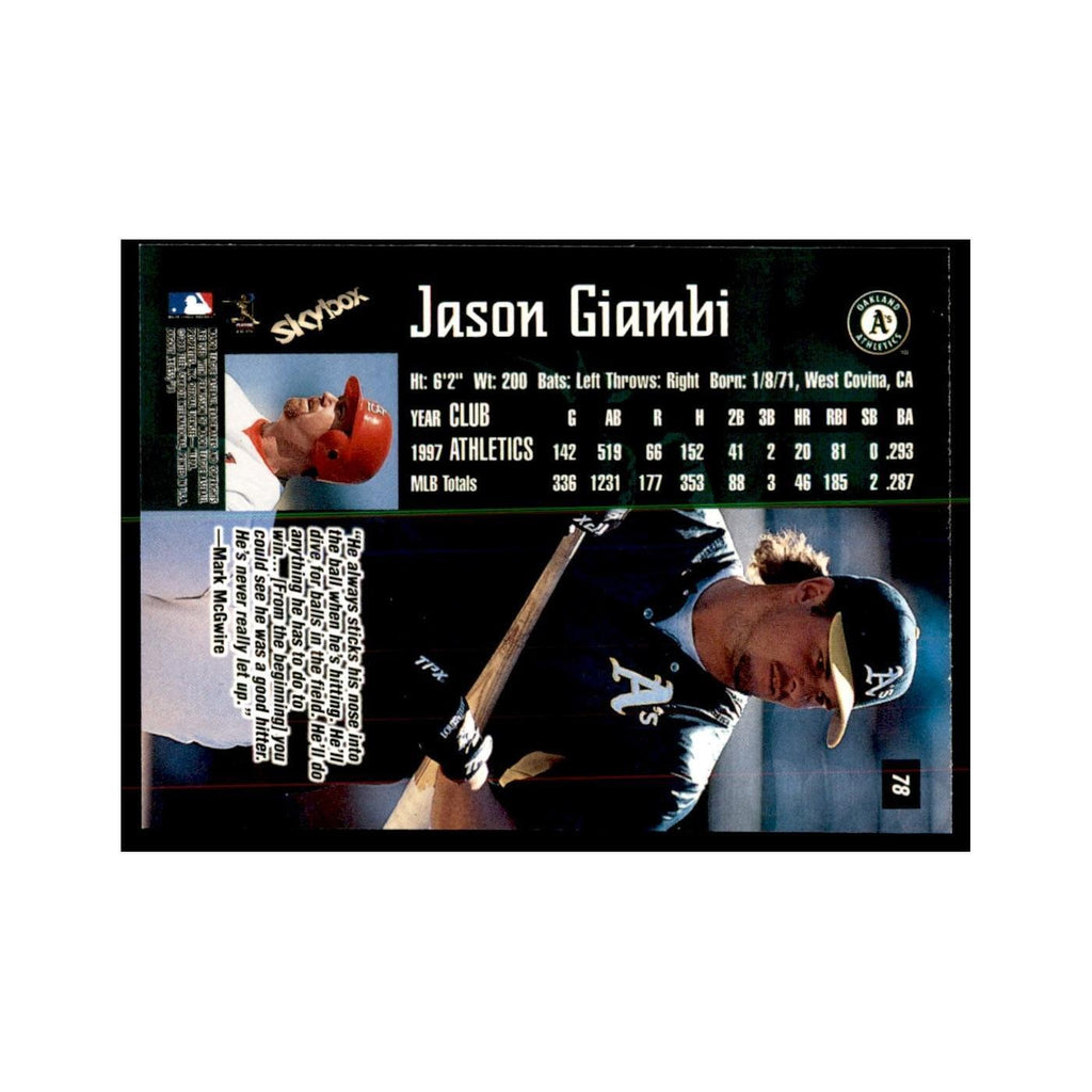 1998 SkyBox Dugout Axcess Jason Giambi Baseball Cards #78