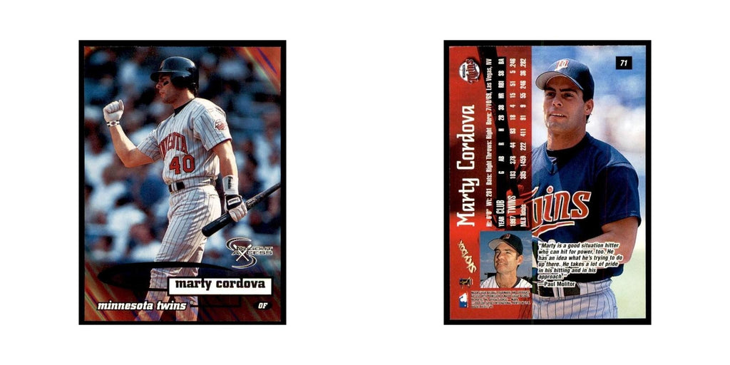 1998 SkyBox Dugout Axcess Marty Cordova Baseball Cards #71