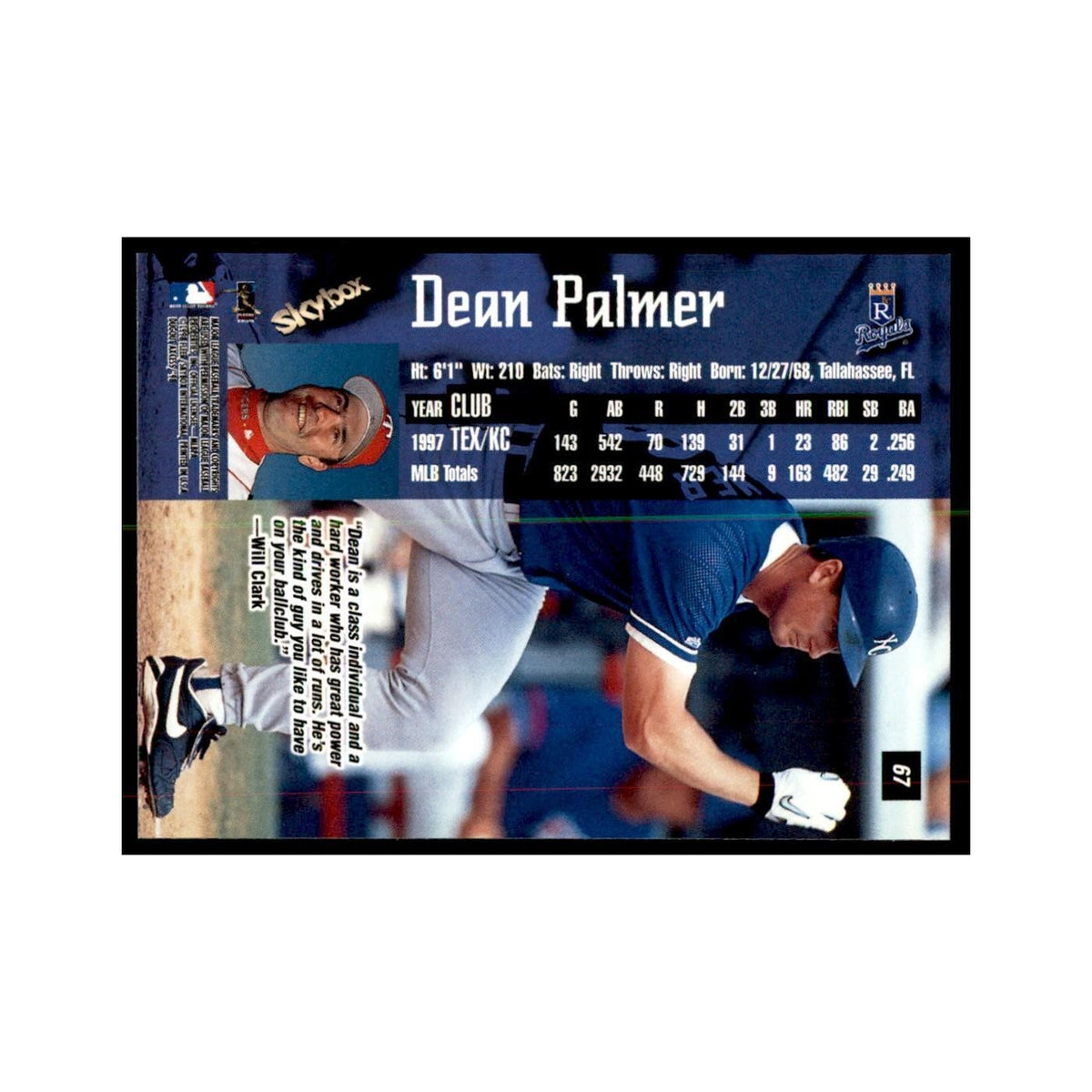 1998 SkyBox Dugout Axcess Dean Palmer Baseball Cards #67