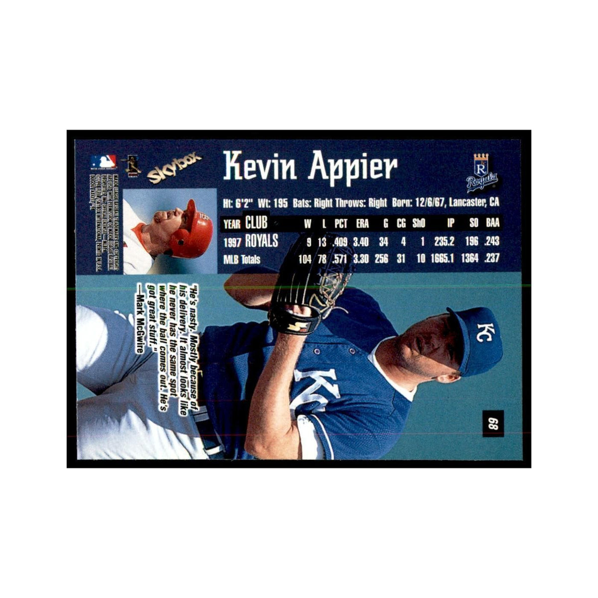 1998 SkyBox Dugout Axcess Kevin Appier Baseball Cards #68
