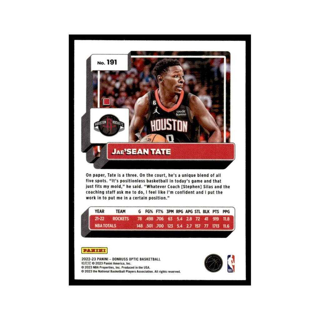 Jae'Sean Tate 2022 Donruss Optic #191 Houston Rockets Basketball Card NM