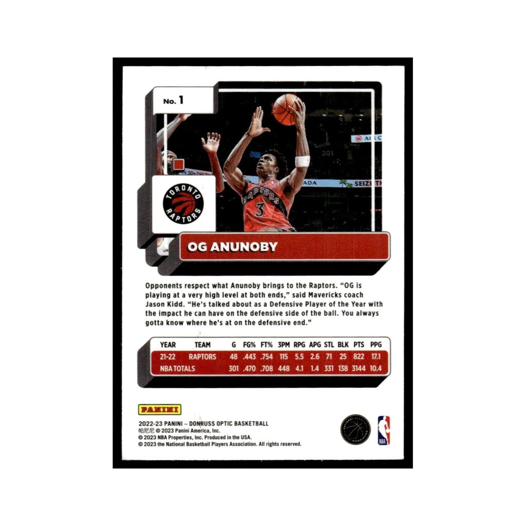 OG Anunoby 2022 Donruss Optic #1 Toronto Raptors Basketball Card NM