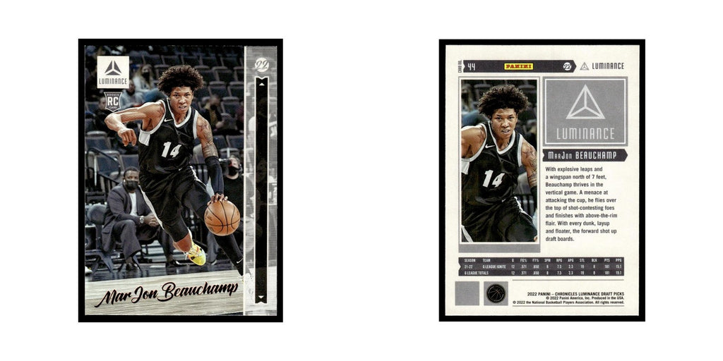 MarJon Beauchamp Rookie 2022 Panini Chronicles Luminance Draft #44 NM