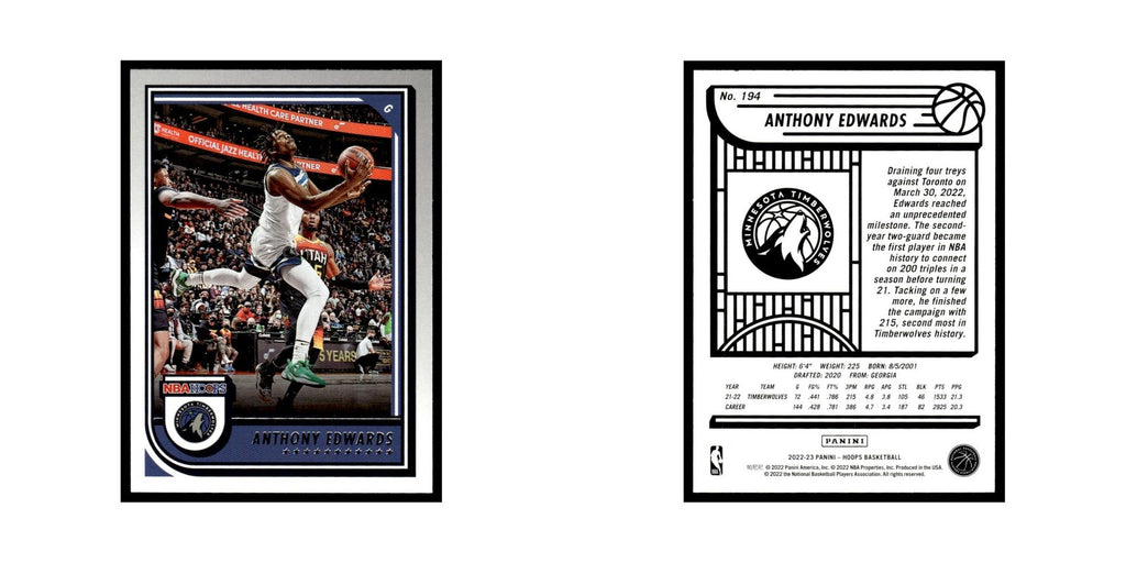 Anthony Edwards 2022 Hoops #194 Minnesota Timberwolves Basketball Card NM