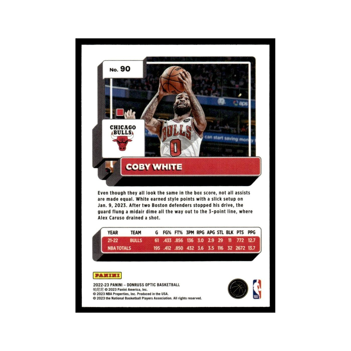 Coby White 2022 Donruss Optic #90 Chicago Bulls Basketball Card NM