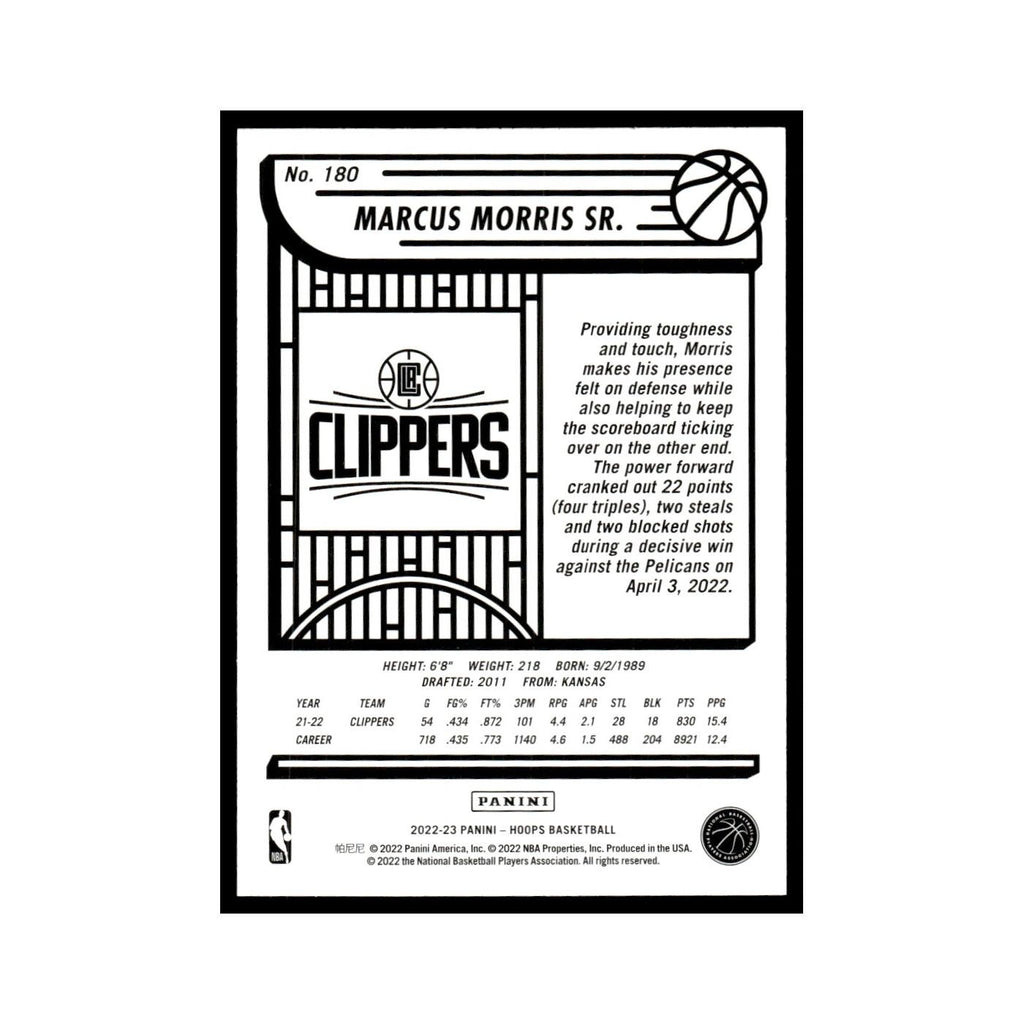 Marcus Morris Sr. 2022 Hoops #180 Los Angeles Clippers Basketball Card NM