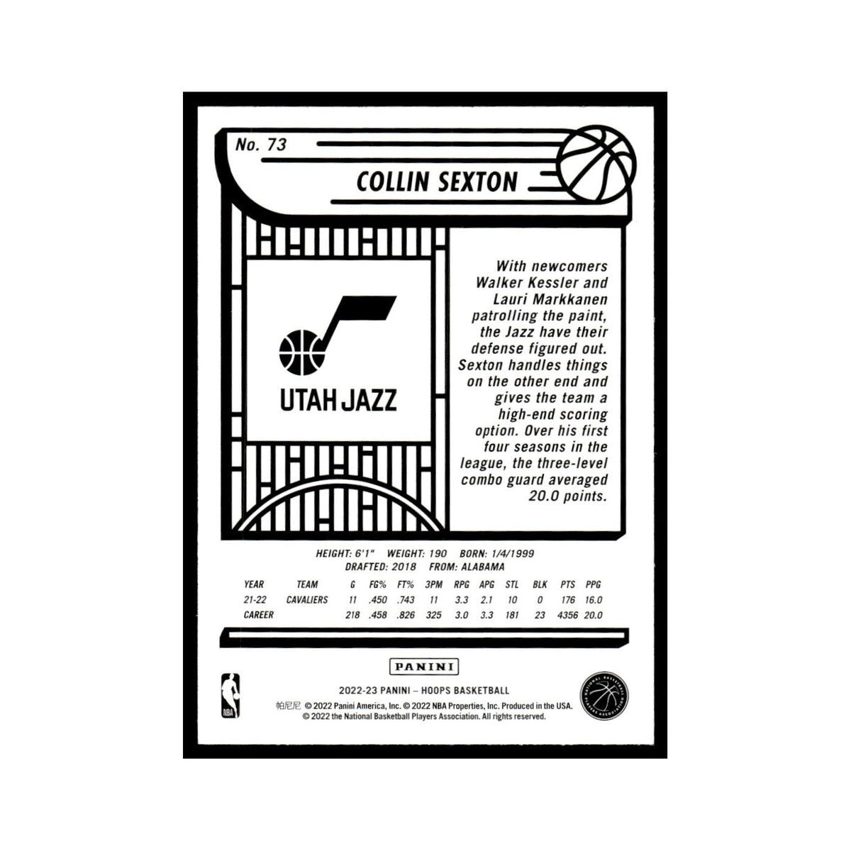 Collin Sexton 2022 Hoops #73 Utah Jazz Basketball Card NM