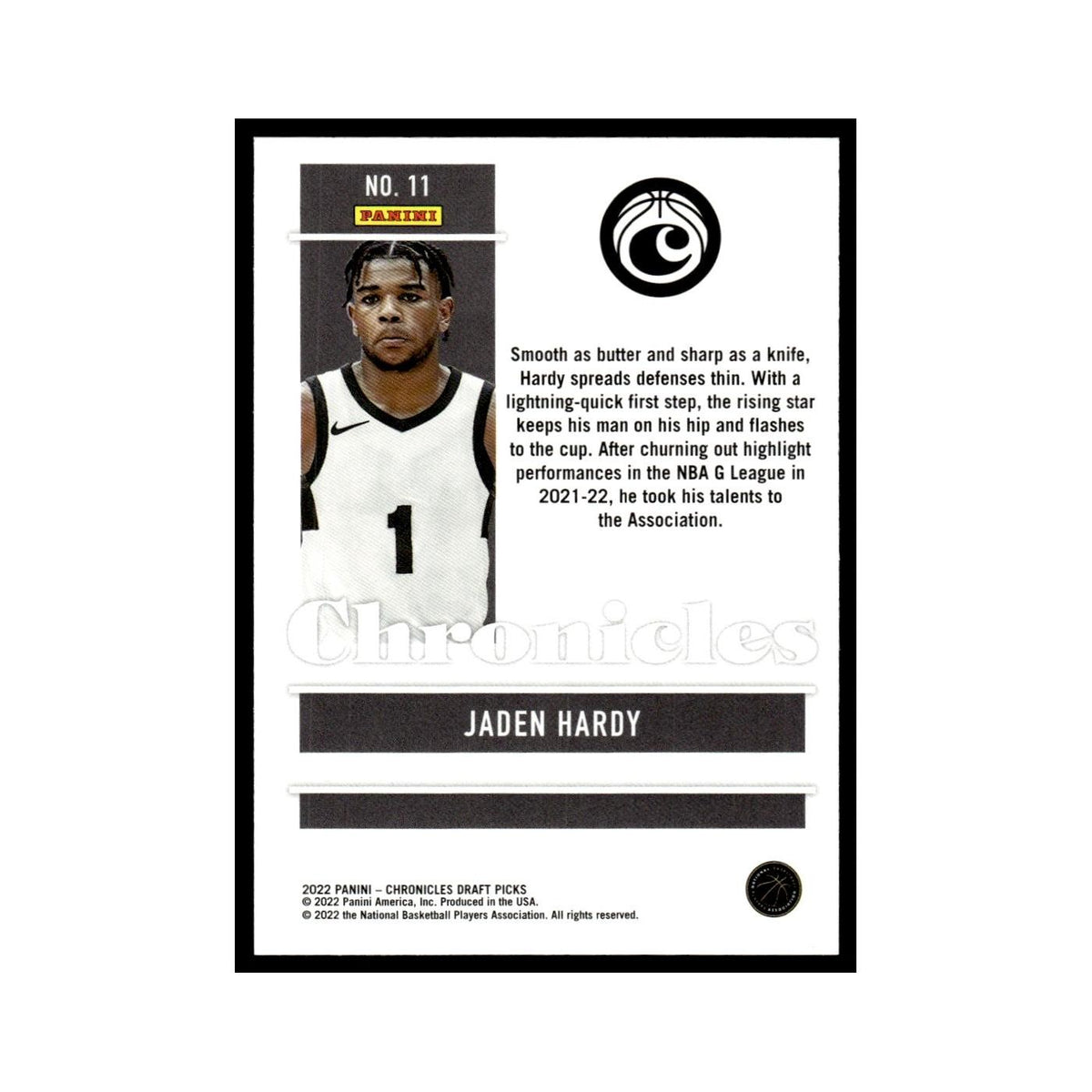 Jaden Hardy Rookie 2022 Panini Chronicles Draft #11 Basketball Card NM