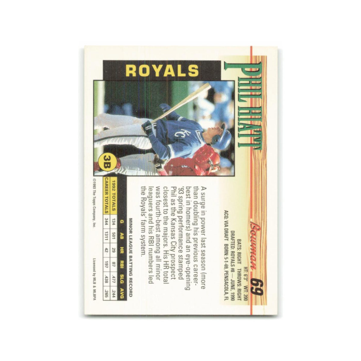 Phil Hiatt 1993 Bowman #69 Kansas City Royals Baseball Card NM