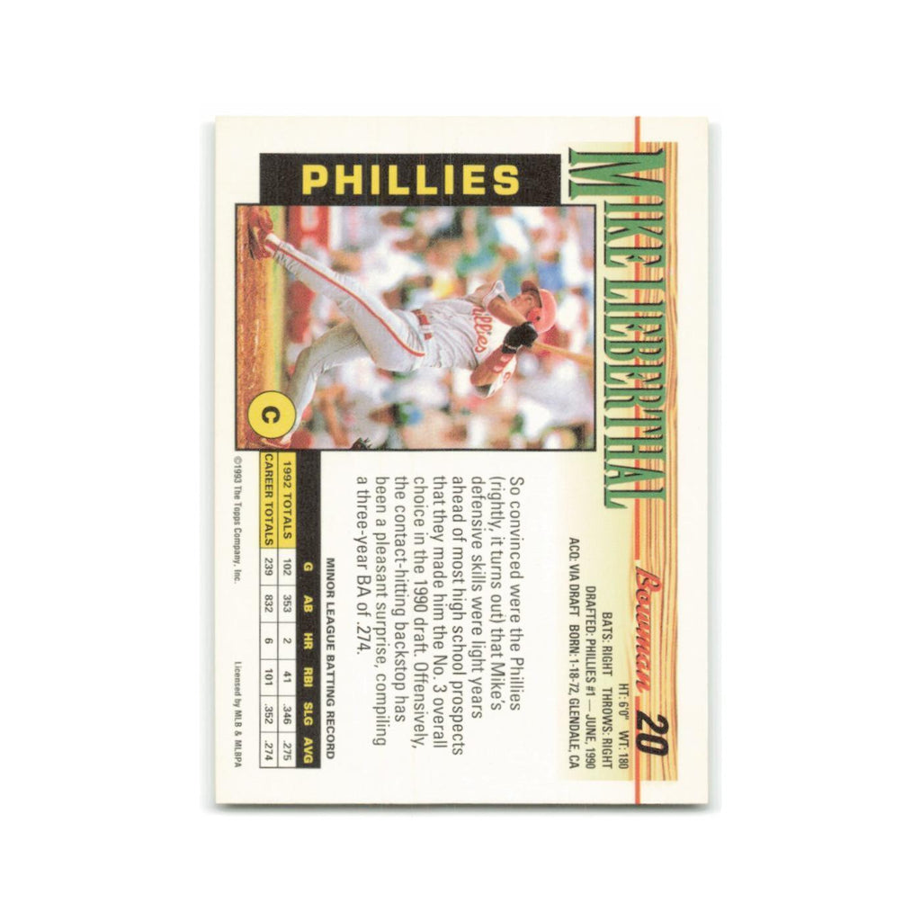 Mike Lieberthal 1993 Bowman #20 Philadelphia Phillies Baseball Card NM