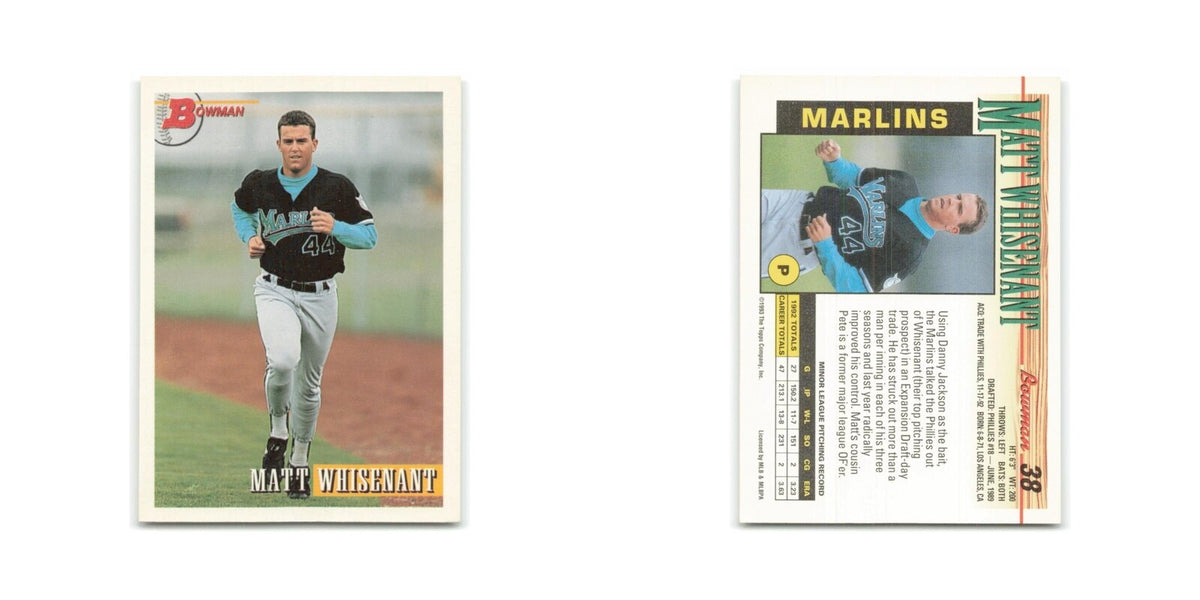 Matt Whisenant Rookie 1993 Bowman #38 Florida Marlins Baseball Card NM