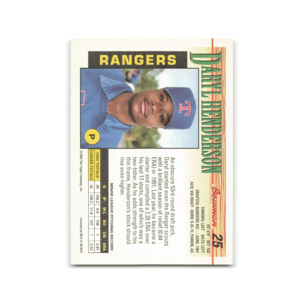 Daryl Henderson Rookie 1993 Bowman #25 Texas Rangers Baseball Card NM