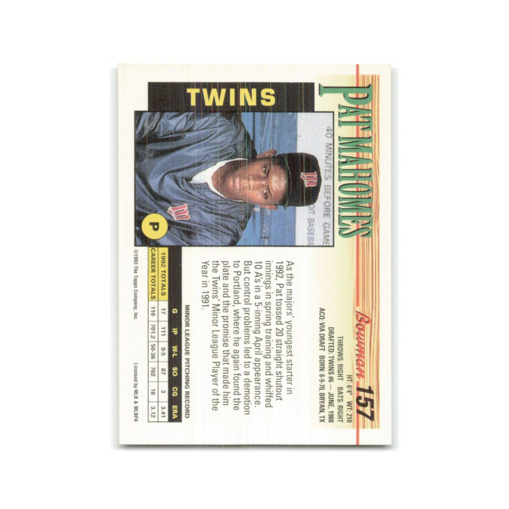Pat Mahomes 1993 Bowman #157 Minnesota Twins Baseball Card NM
