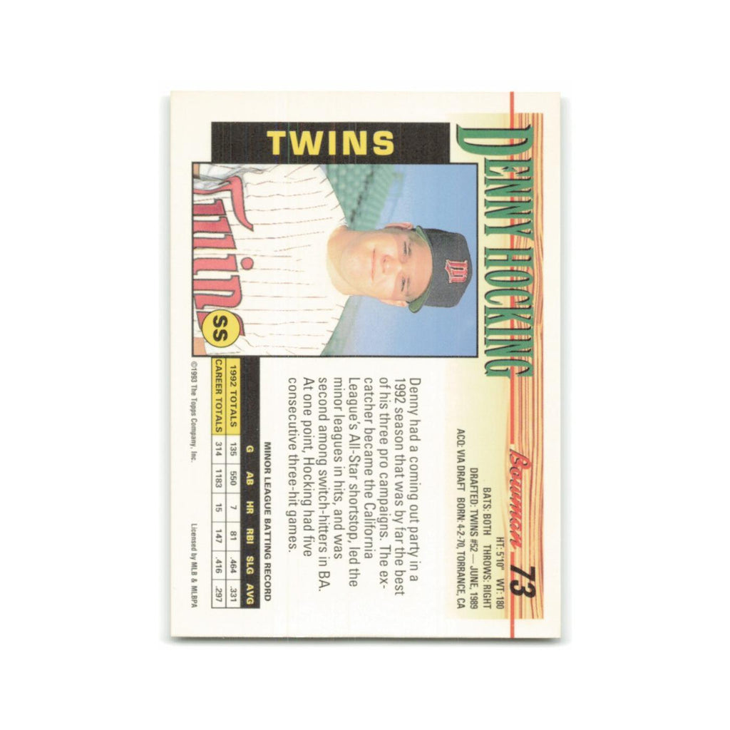 Denny Hocking Rookie 1993 Bowman #73 Minnesota Twins Baseball Card NM