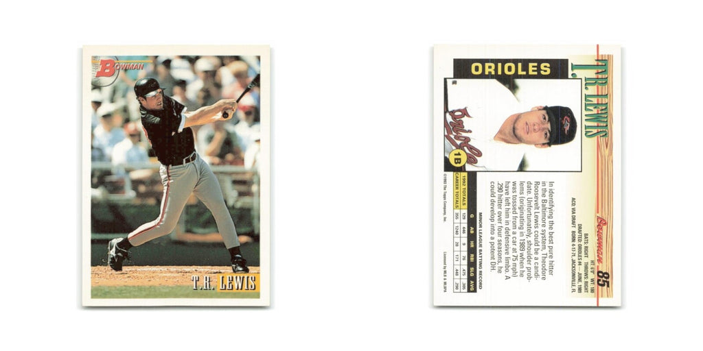 T.R. Lewis Rookie 1993 Bowman #85 Baltimore Orioles Baseball Card NM