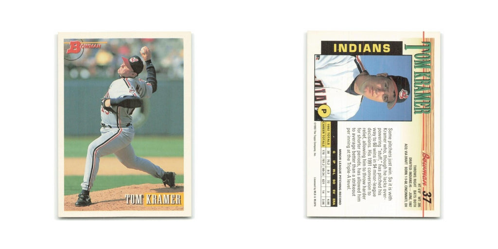 Tom Kramer Rookie 1993 Bowman #37 Cleveland Indians Baseball Card NM