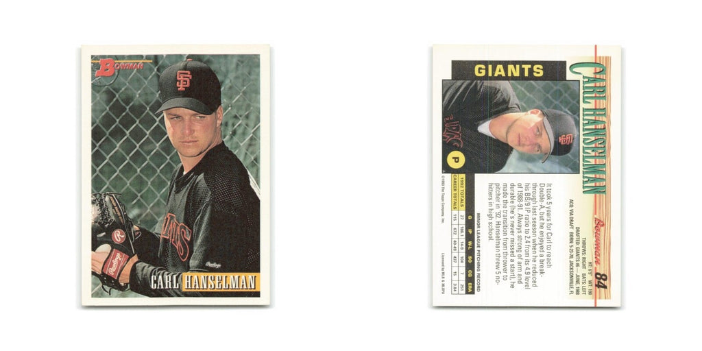 Carl Hanselman 1993 Bowman #84 San Francisco Giants Baseball Card NM