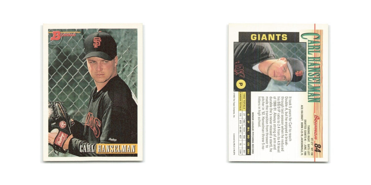 Carl Hanselman 1993 Bowman #84 San Francisco Giants Baseball Card NM