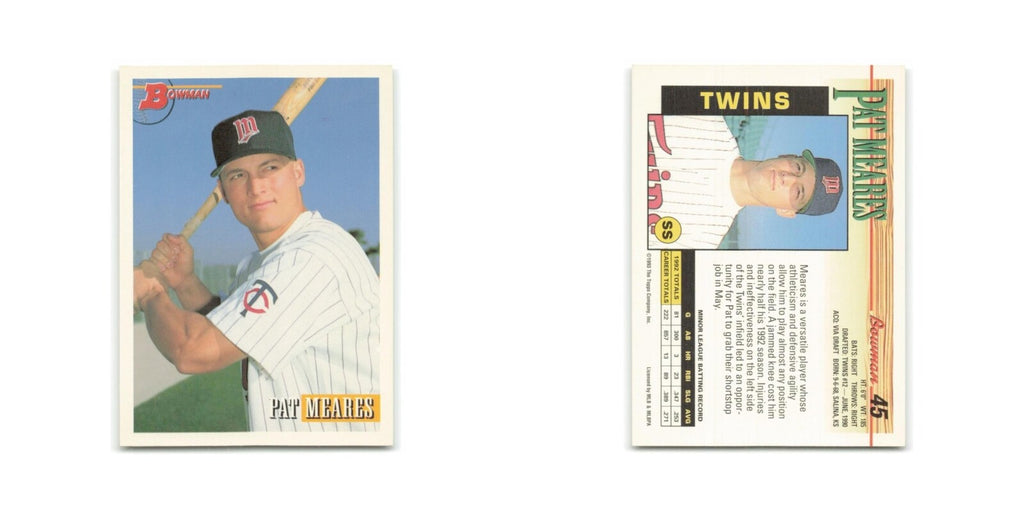 Pat Meares Rookie 1993 Bowman #45 Minnesota Twins Baseball Card NM