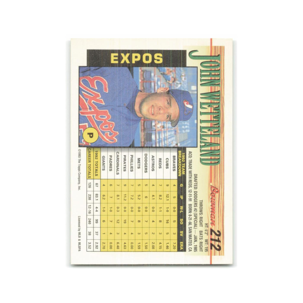 John Wetteland 1993 Bowman #212 Montreal Expos Baseball Card NM