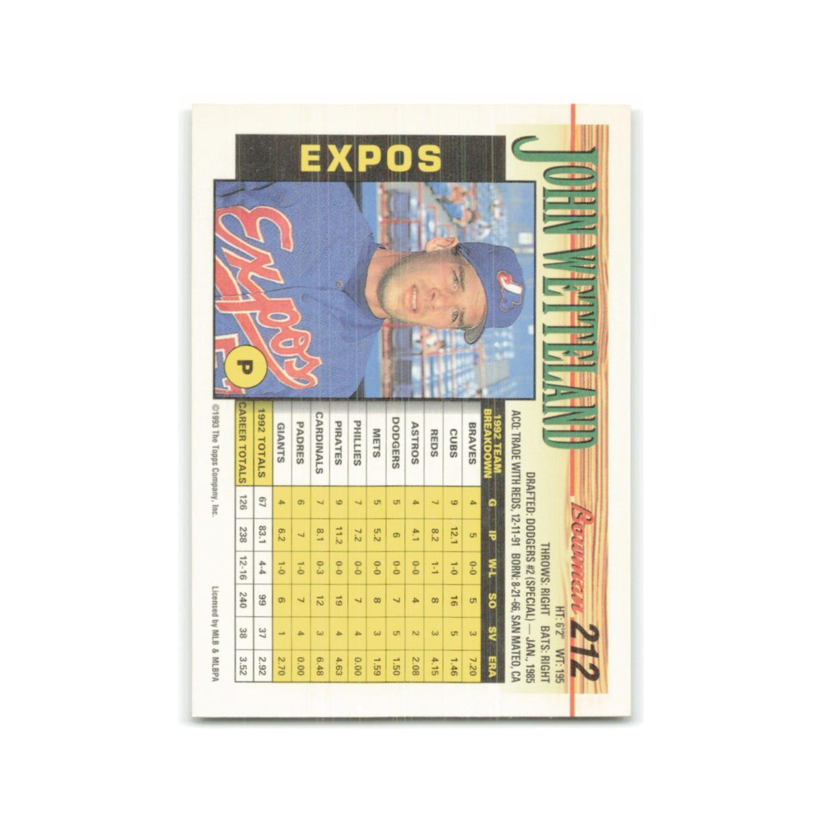 John Wetteland 1993 Bowman #212 Montreal Expos Baseball Card NM