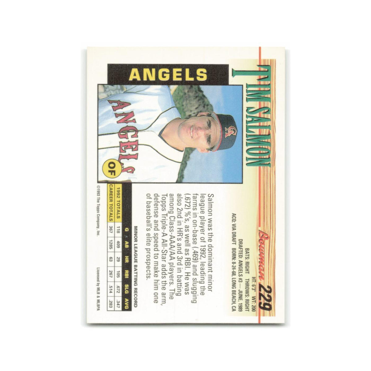 Tim Salmon 1993 Bowman #229 California Angels Baseball Card NM