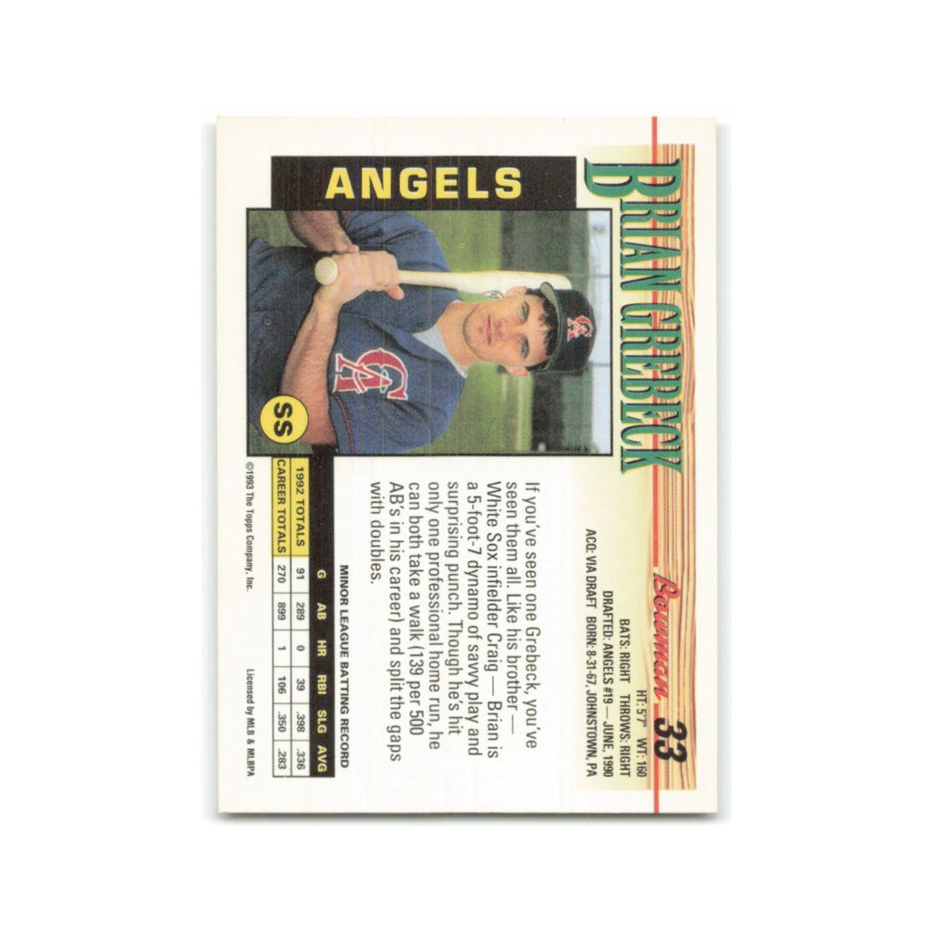 Brian Grebeck Rookie 1993 Bowman #33 California Angels Baseball Card NM
