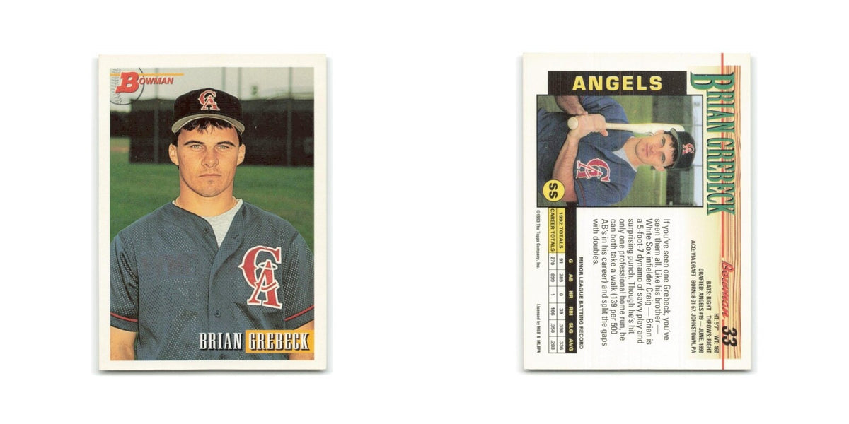 Brian Grebeck Rookie 1993 Bowman #33 California Angels Baseball Card NM