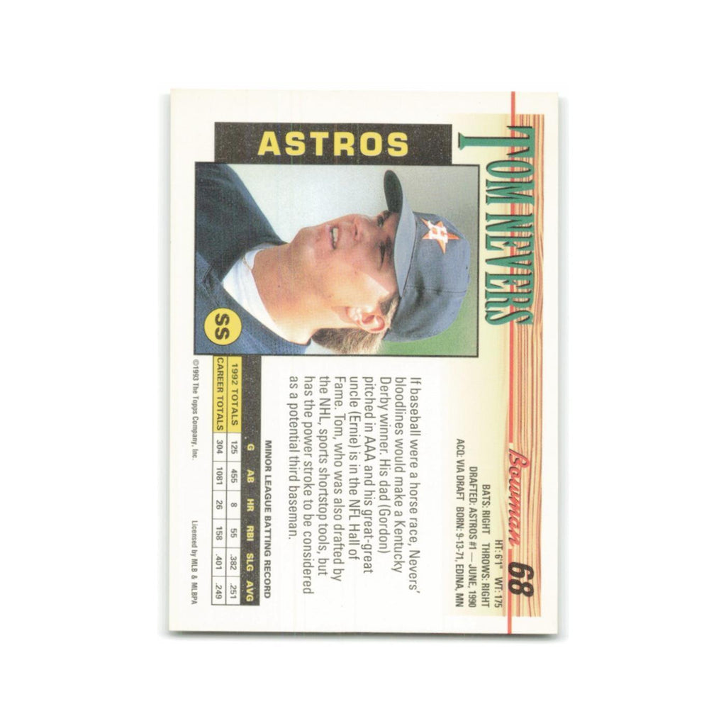 Tom Nevers 1993 Bowman #68 Houston Astros Baseball Card NM