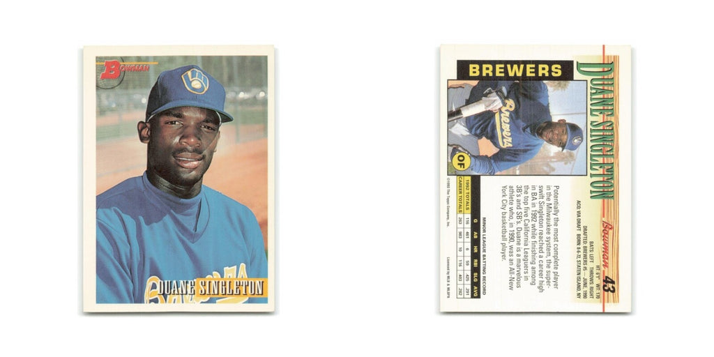 Duane Singleton 1993 Bowman #43 Milwaukee Brewers Baseball Card NM