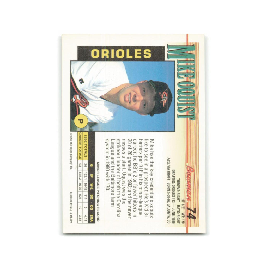 Mike Oquist Rookie 1993 Bowman #74 Baltimore Orioles Baseball Card NM